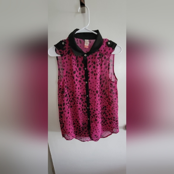 Pink and Black Polka Dot Blouse Size Large - Picture 1 of 3